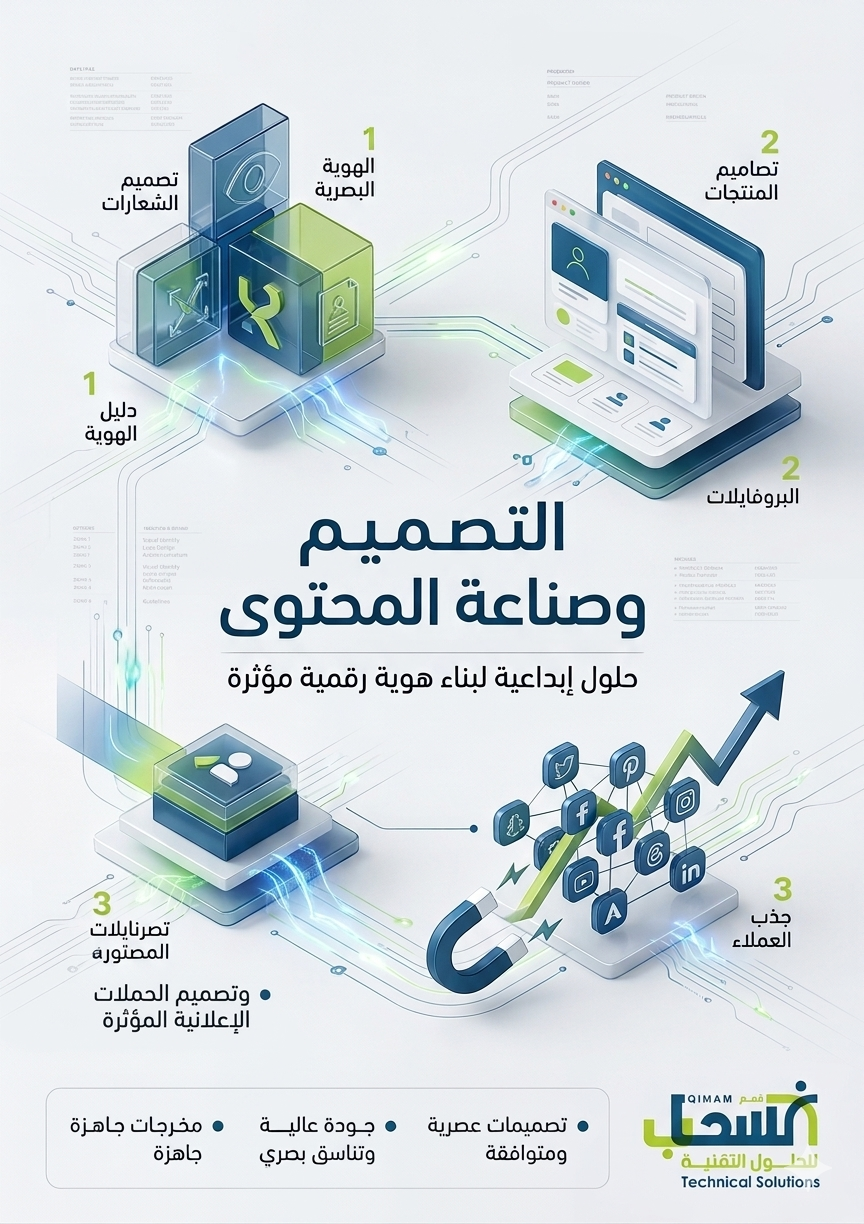 التصميم وصناعة المحتوى  هوية بصرية وحملات إعلانية تجذب العملاء